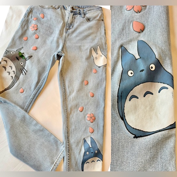 My Neighbor Totoro Denim - My Neighbor Totoro Studio Ghibli Blue Jeans - waist 14” flat lay